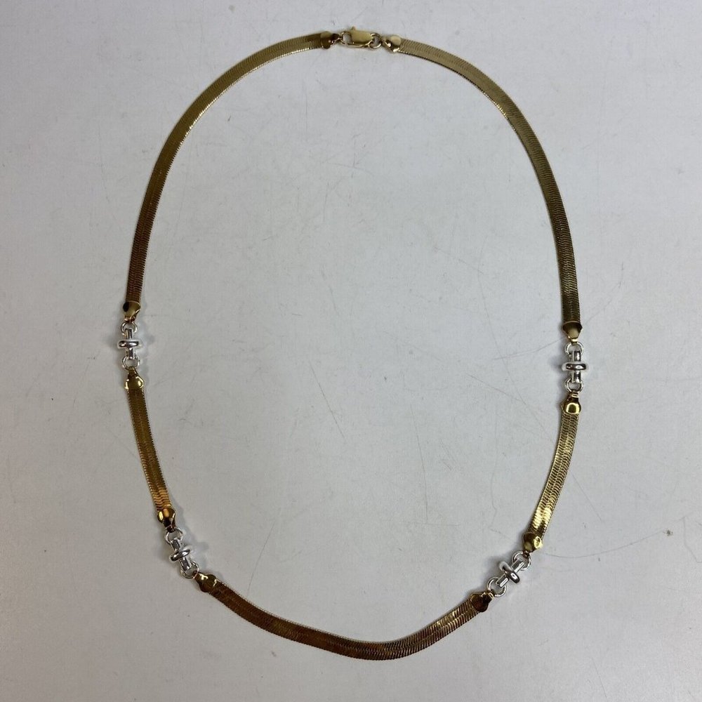 Gold Tone Serpentine Chain Necklace Silver Tone Metal Bead Accents 22 in